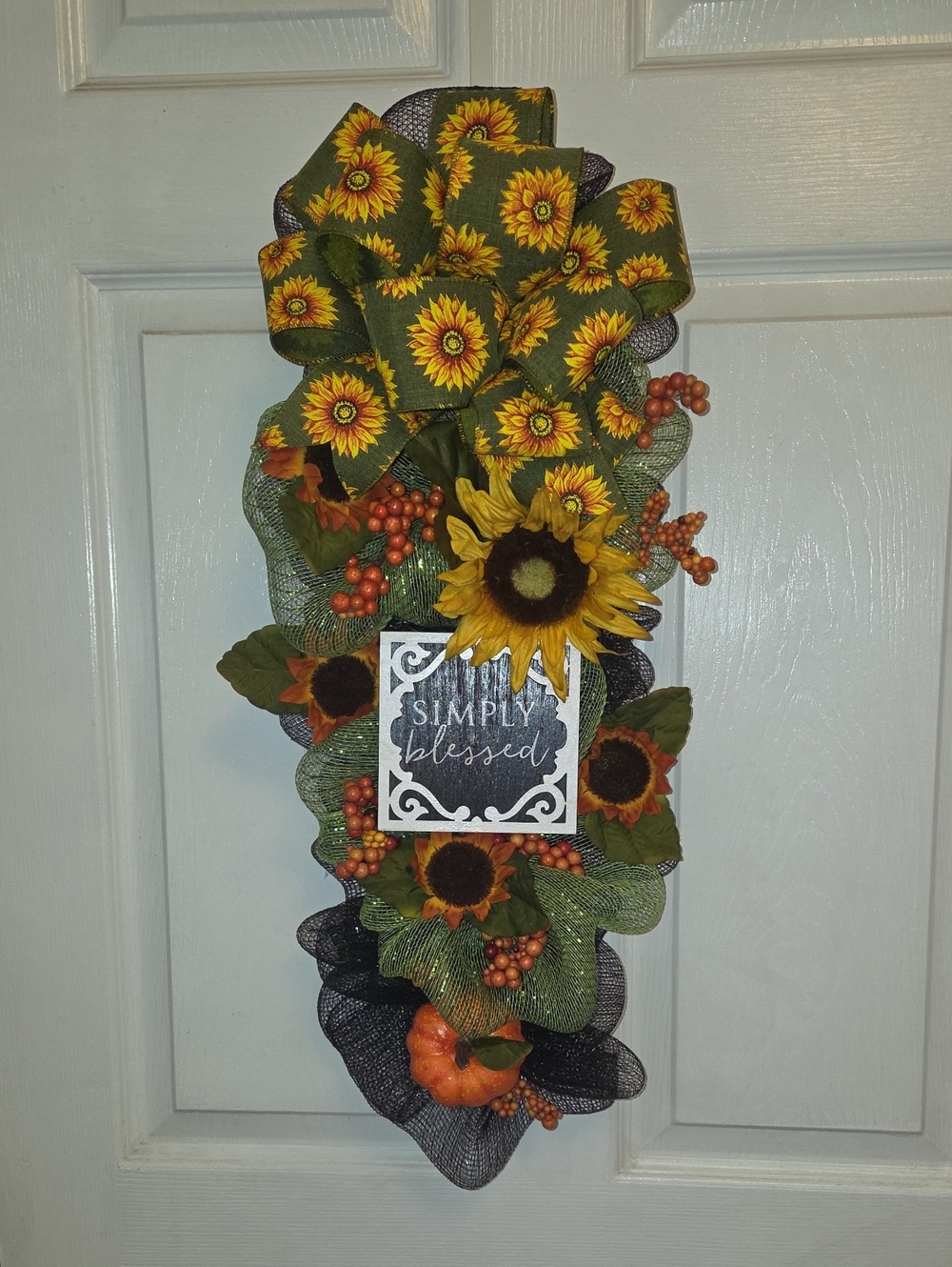 Fall Sunflower Door Swag with 'Simply Blessed' Sign